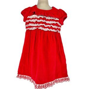 Hanna Andersson Girls 100 US 4 Dress Corduroy Red White Ruffled Cap Sleeves